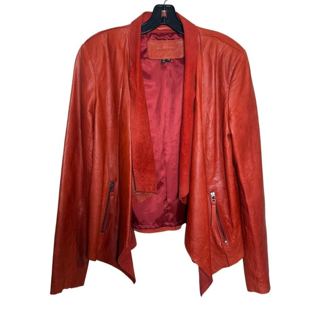 Cigno Nero Leather Shawl Collar Open Front Jacket Women’s Sz 44 M/L